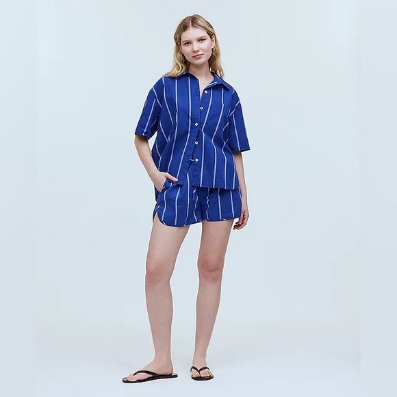 New Madewell Oversized Boxy Button Up Shirt in Signature Poplin Blue Small - Picture 2 of 15